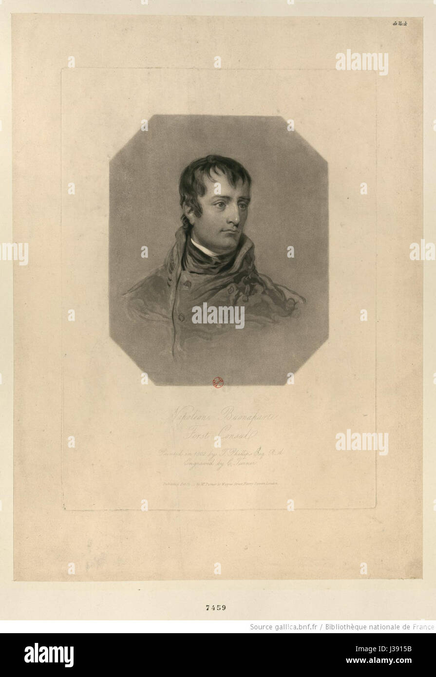 Dieses Gemälde von Charles Turner zeigt Napoleon Bonaparte als ersten Konsul von Frankreich im Jahr 1802, während seines Machtübergangs im frühen 19. Jahrhundert. Stockfoto