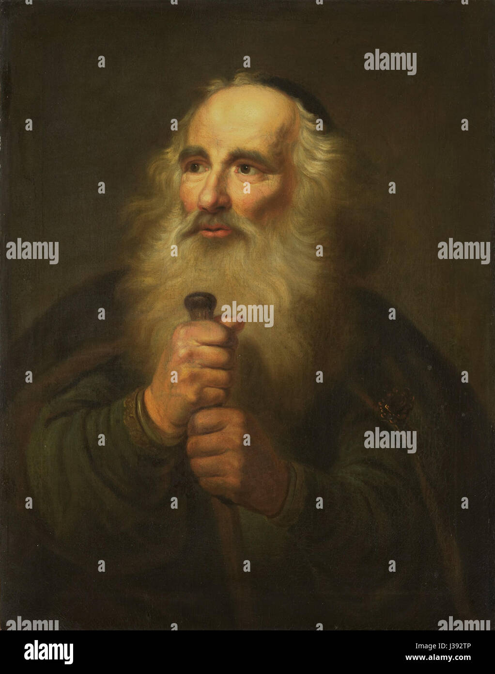 Dieses Kunstwerk zeigt den Heiligen Paulus, eine wichtige religiöse Figur im Christentum. Das Gemälde befindet sich im Rijksmuseum und ist Teil ihrer Kunstsammlung, die religiöse und historische Themen repräsentiert. Stockfoto