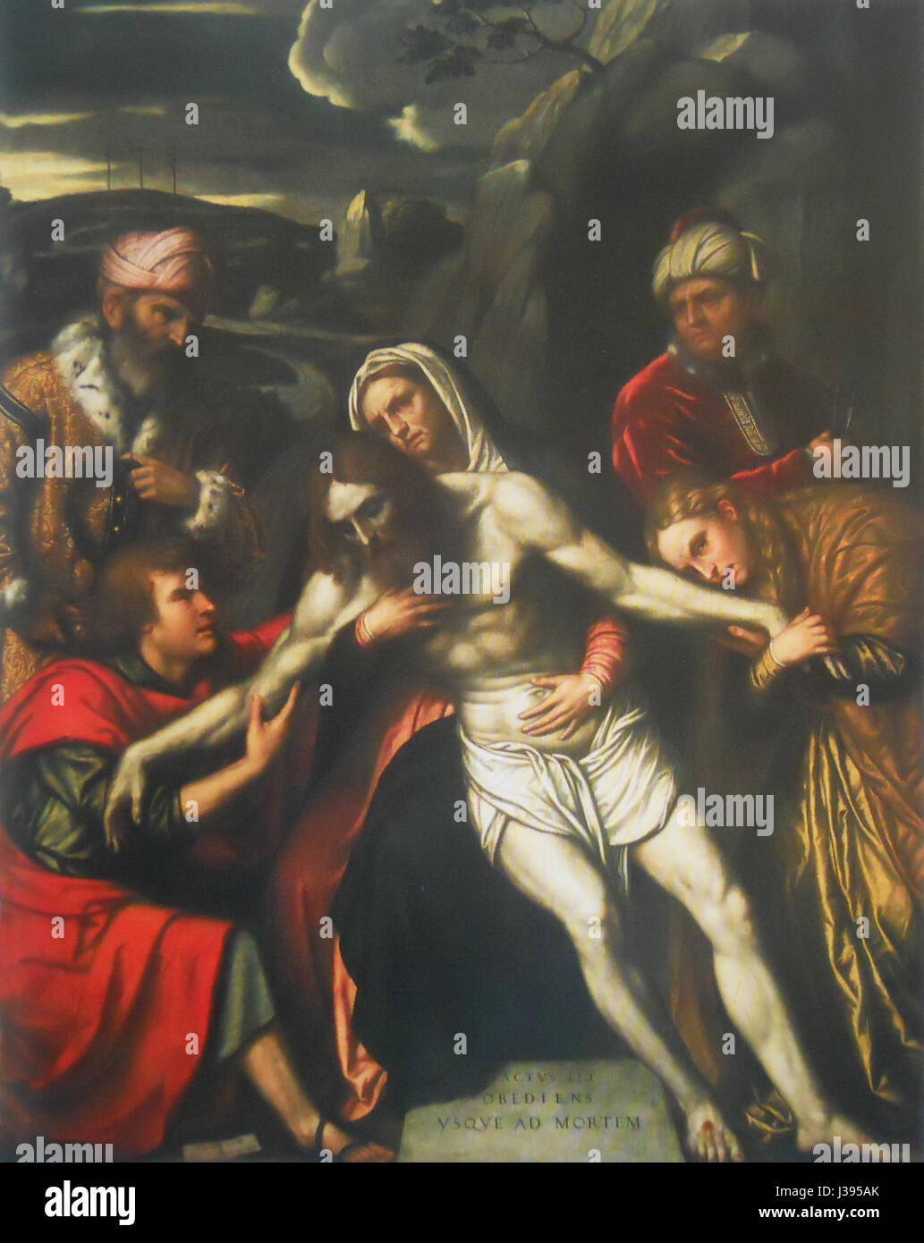 Compianto sul Cristo morto ist ein Gemälde von Moretto in New York. Es zeigt die Trauer um Christi Tod in einer kraftvollen, emotionalen Szene. Stockfoto