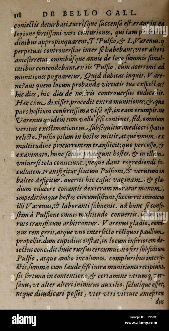 „De Bello Gall“ ist ein historisches Werk, das sich auf die Gallischen Kriege bezieht, geschrieben von Julius Cäsar. Er dokumentiert seine Feldzüge in Gallien und bietet Einblick in die Taktik, Strategien und Politik der römischen Eroberung im 1. Jahrhundert v. Chr.. Stockfoto