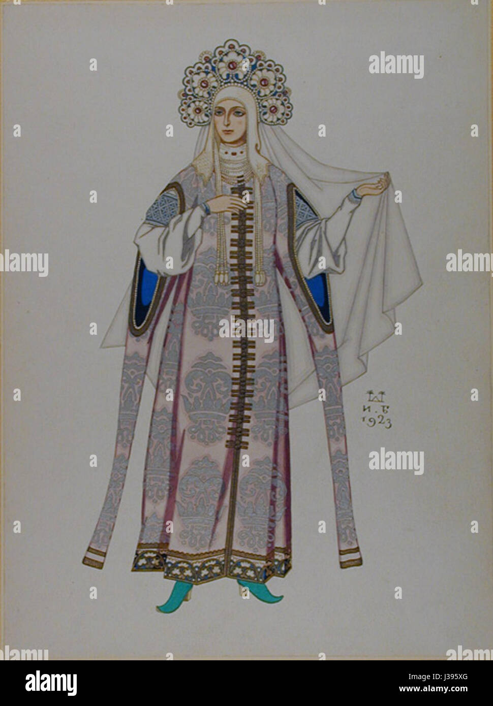 Kostüm von einem russischen Märchen Prinzessin von I.Bilibin (1923, Ashmolean) Stockfoto