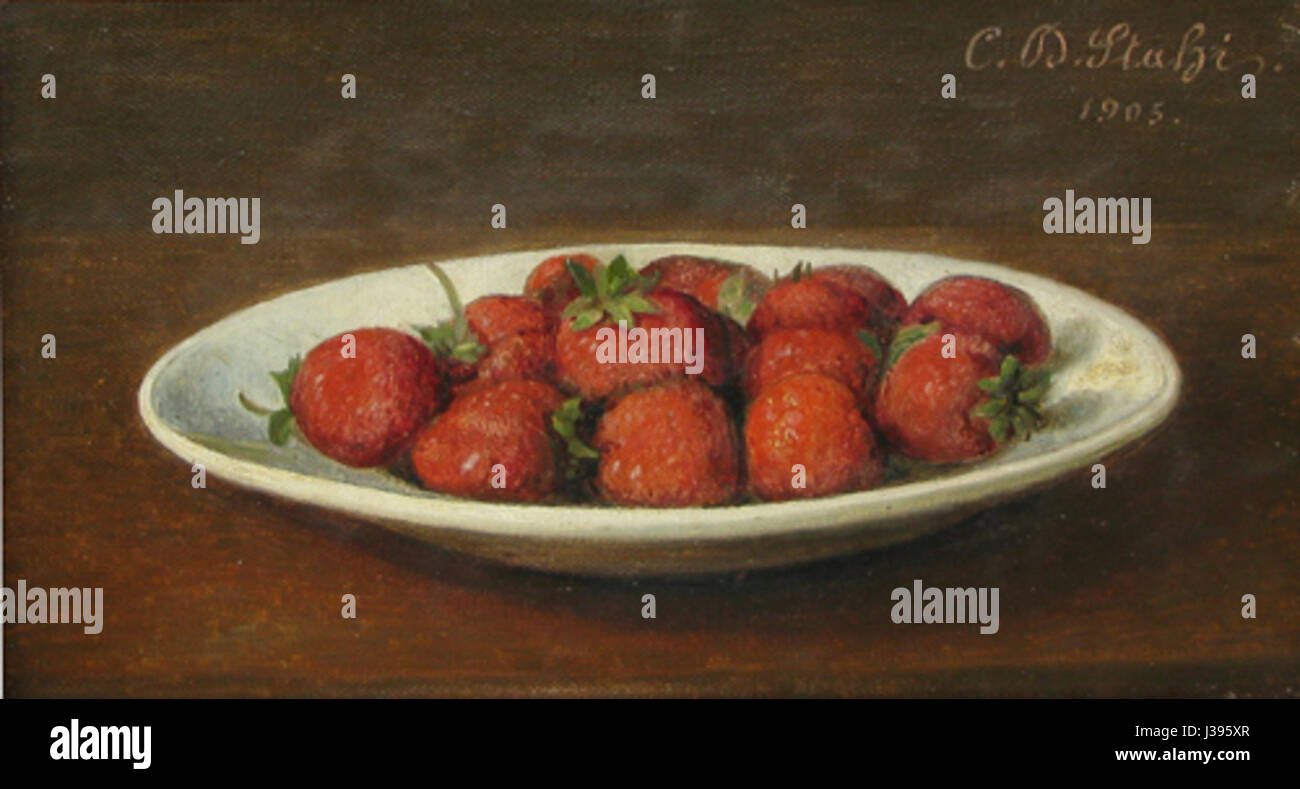 Dieses Werk von Constantin Daniel Stahi, „Natura statica cu capsuni“, zeigt statische Naturstudien, insbesondere Erdbeeren, die durch die Linse von Stillleben und Naturbeobachtung erfasst werden. Stockfoto