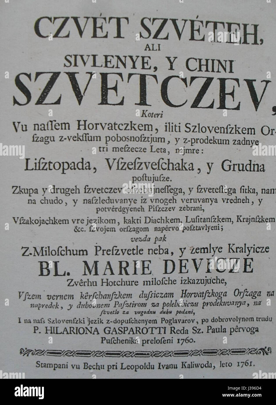 „Czvet szveteh“ (1760) ist ein Kunstwerk, das ein botanisches Thema mit lebendigen, detaillierten Darstellungen von Blumen und Natur darstellt. Das Stück beleuchtet die Schönheit der Flora im 18. Jahrhundert und spiegelt das Interesse an Naturgeschichte und Pflanzenstudien der damaligen Zeit wider. Stockfoto