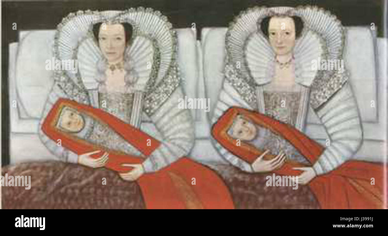 Die Cholmondley Sisters ist ein Gemälde mit zwei Frauen, das eine Darstellung der britischen Aristokratie des 19. Jahrhunderts darstellt. Das Gemälde beleuchtet Mode, Haltung und gesellschaftliche Rollen der Frauen während der viktorianischen Ära. Stockfoto