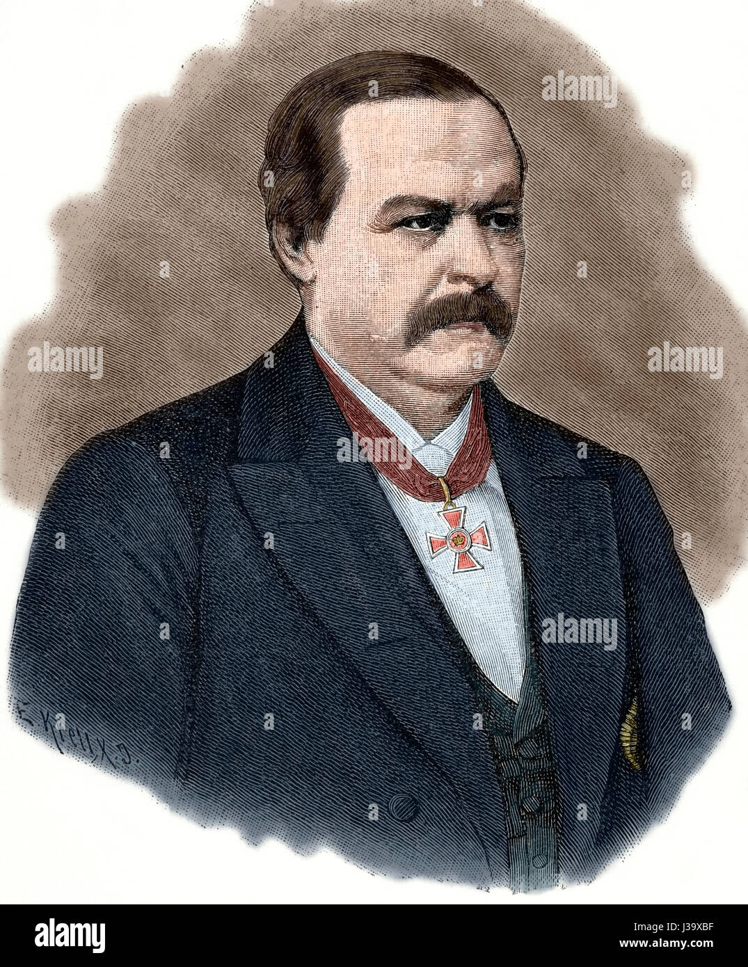 Max von Forckenbeck(1821-1892). Jurist und deutscher Politiker. Von 1878 bis 1892 Bürgermeister von Berlin. Einer der Gründer der Liberalen Partei. Porträt. Kupferstich von E. Krell. "Historia Universal", 1883. Farbige. Stockfoto