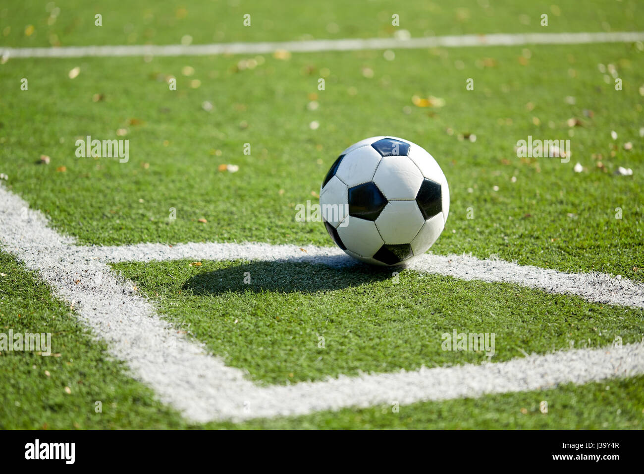 Fußball am Fußballplatz Stockfoto