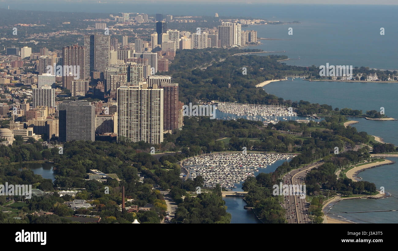 Luftaufnahme von Chicago vom Hancock Building Terrasse USA anzeigen Stockfoto