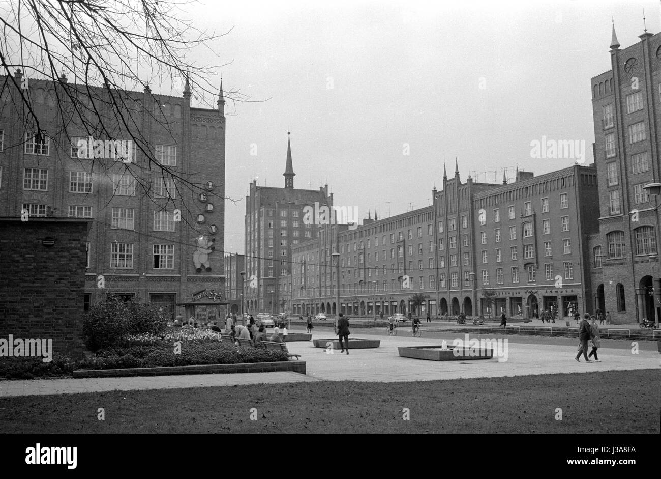 Blick auf die Lange Straße (lange Straße) in Rostock, 1963 Stockfoto