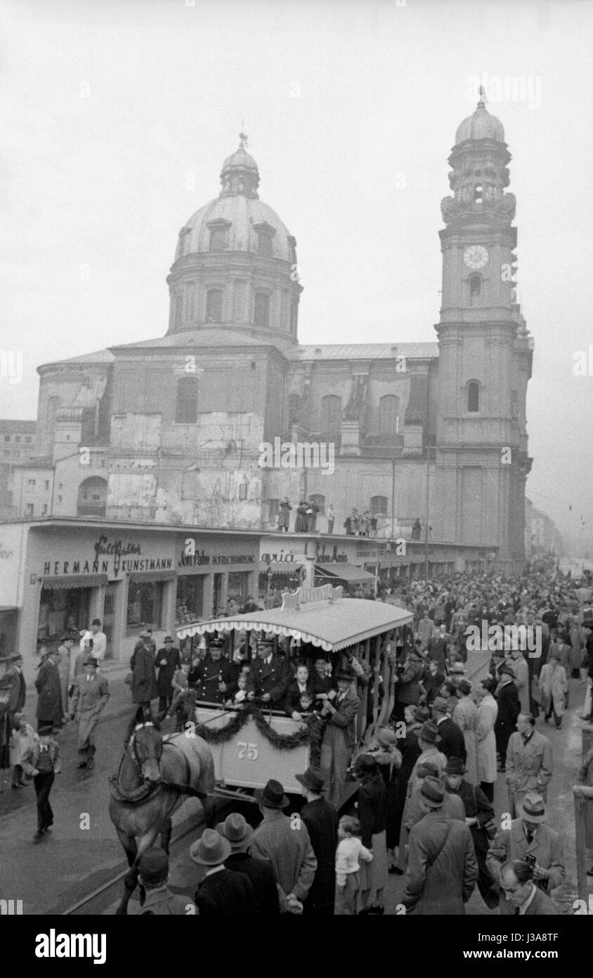 Das 75. Jubiläum der Straßenbahn München, 1955 Stockfoto