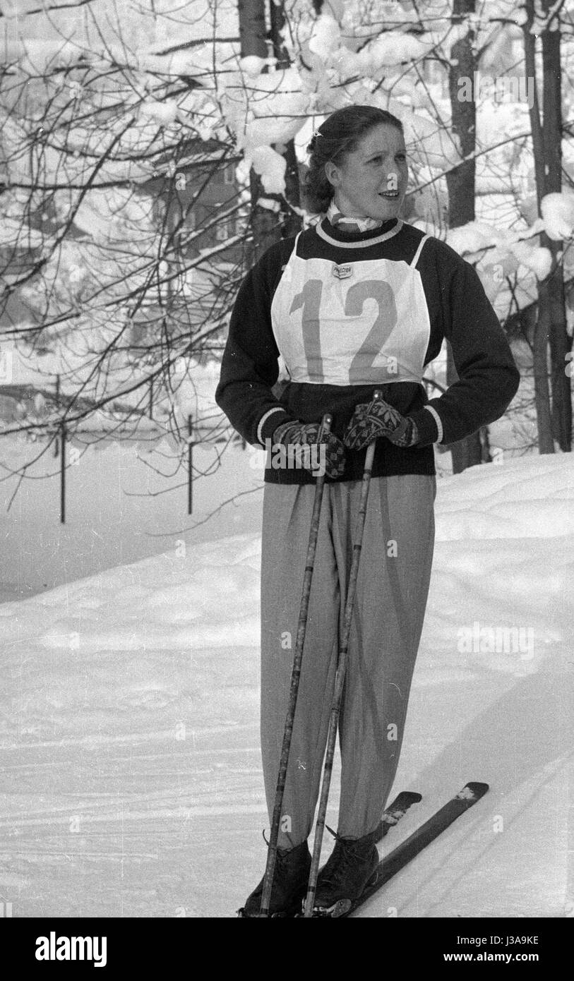 Russische Skilangläuferin Valentina Tsaryova in Grindelwald, 1954 Stockfoto