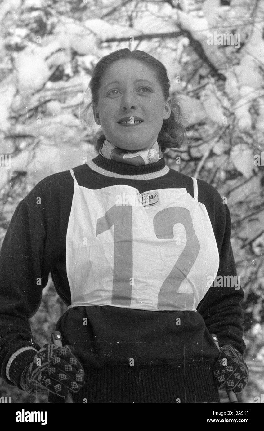Russische Skilangläuferin Valentina Tsaryova in Grindelwald, 1954 Stockfoto