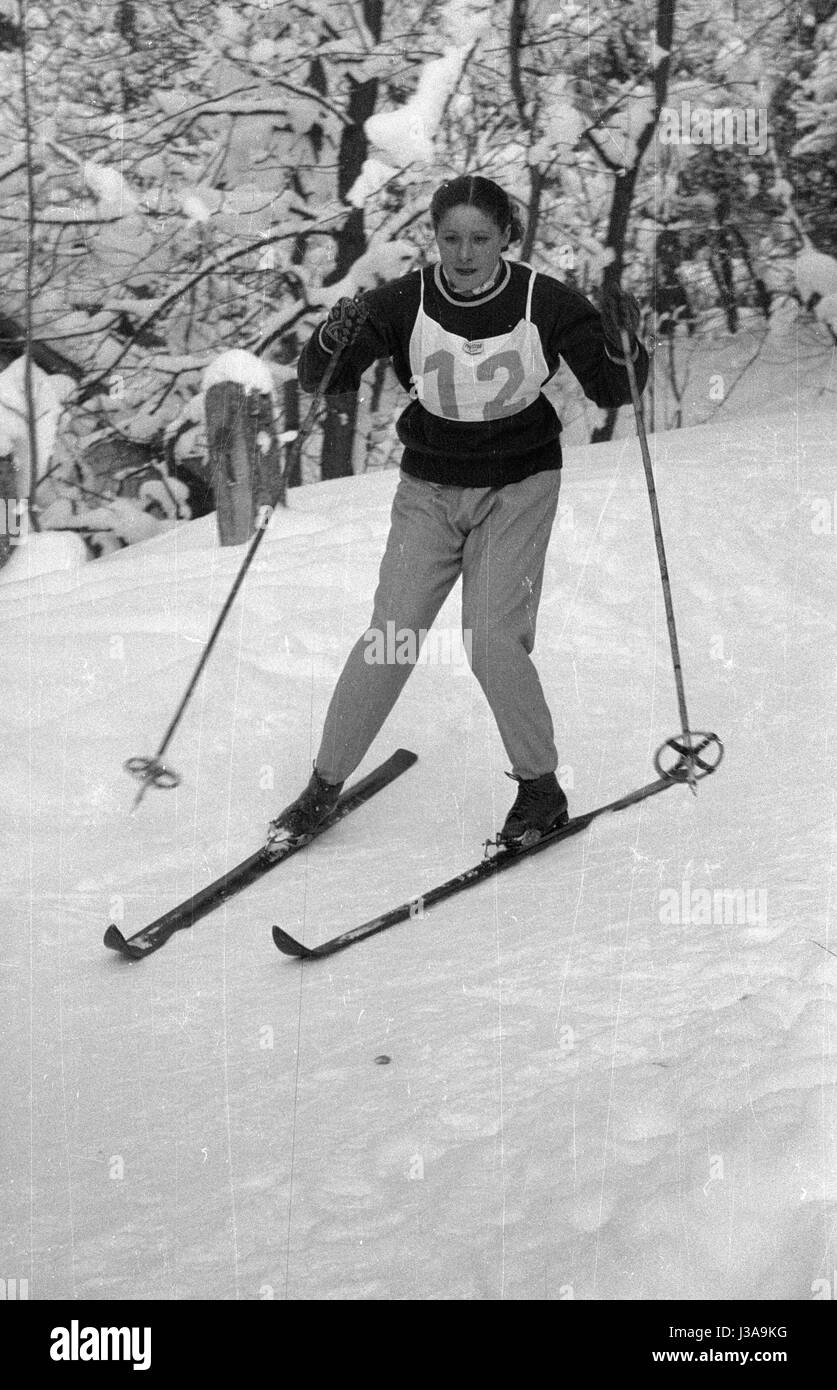 Russische Skilangläuferin Valentina Tsaryova in Grindelwald, 1954 Stockfoto