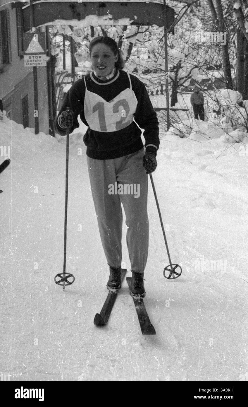 Russische Skilangläuferin Valentina Tsaryova in Grindelwald, 1954 Stockfoto
