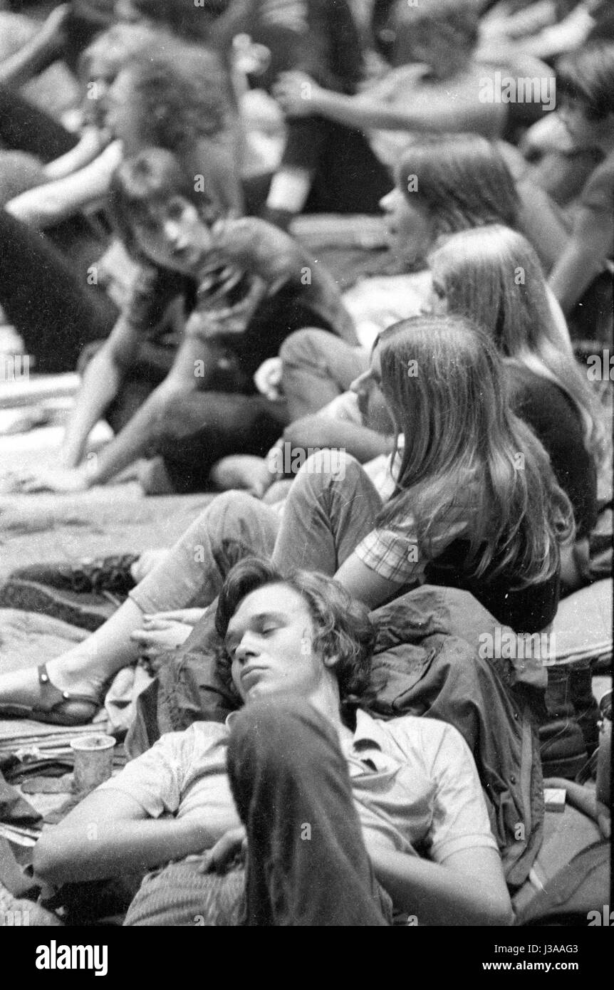 Menge bei einem Rock-Festival in München, 1970 Stockfoto