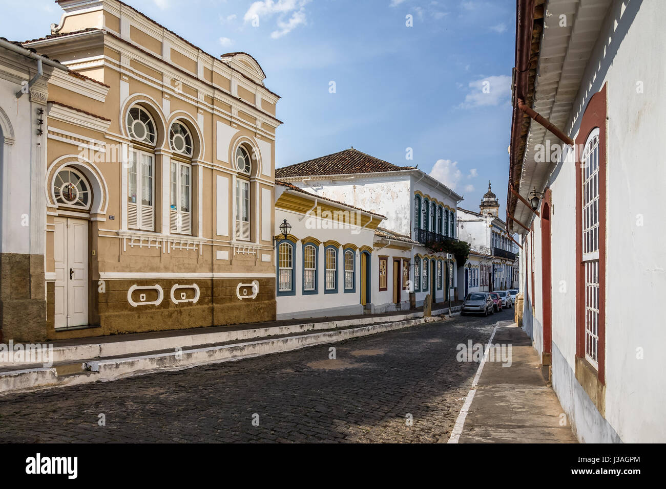 Street View von Sao Joao del Rei Kolonialbauten - Sao Joao Del Rei, Minas Gerais, Brasilien Stockfoto