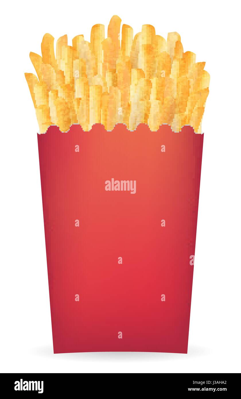 echte Pommes frites in einem roten Paket Vektor Stock Vektor