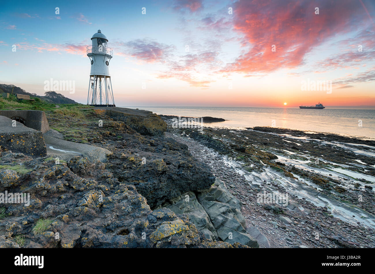 Schwarz Nore Leuchtturm am Portishead in Somerset Stockfoto