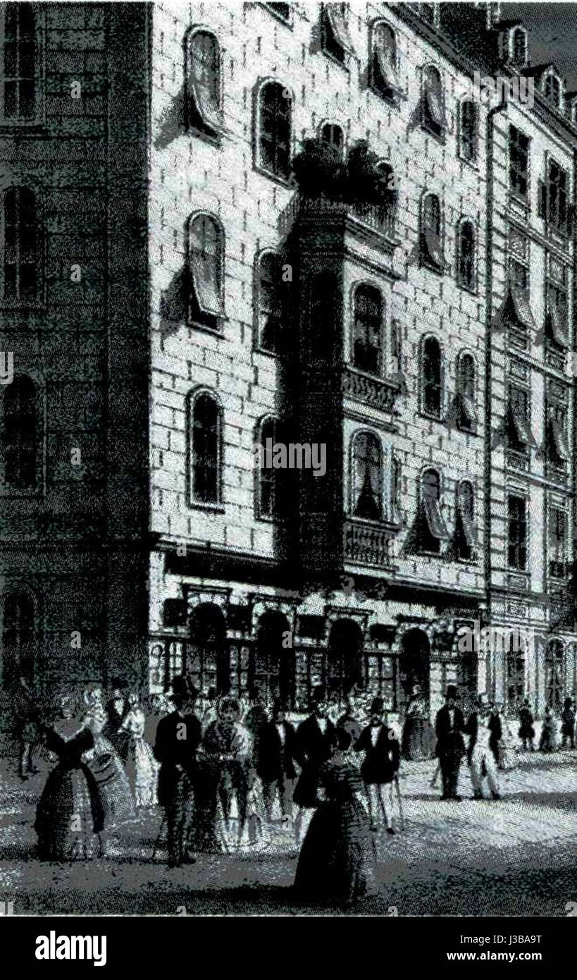 Arnoldische Buchhandlung sterben, Webergasse 2 am Altmarkt in Dresden, Lithographie um 1860 Stockfoto