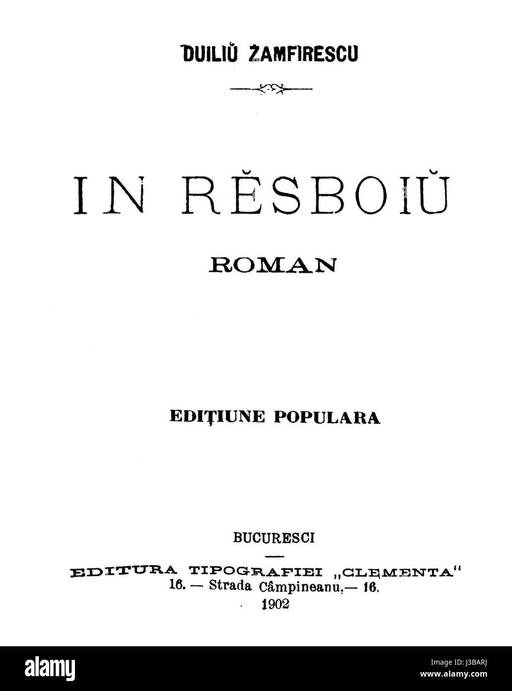 Duiliu Zamfirescus in razboi (im Krieg) ist ein literarisches Werk, das die harten Realitäten des Krieges widerspiegelt. Auf der ersten Seite werden die Themen Kampf und Konflikt vorgestellt und der Ton für die Erforschung der emotionalen und sozialen Folgen des Krieges vorgegeben. Es ist ein wichtiges Werk in der rumänischen Literatur, das Einblicke in die Auswirkungen des Krieges auf den Einzelnen und die Gesellschaft bietet. Stockfoto