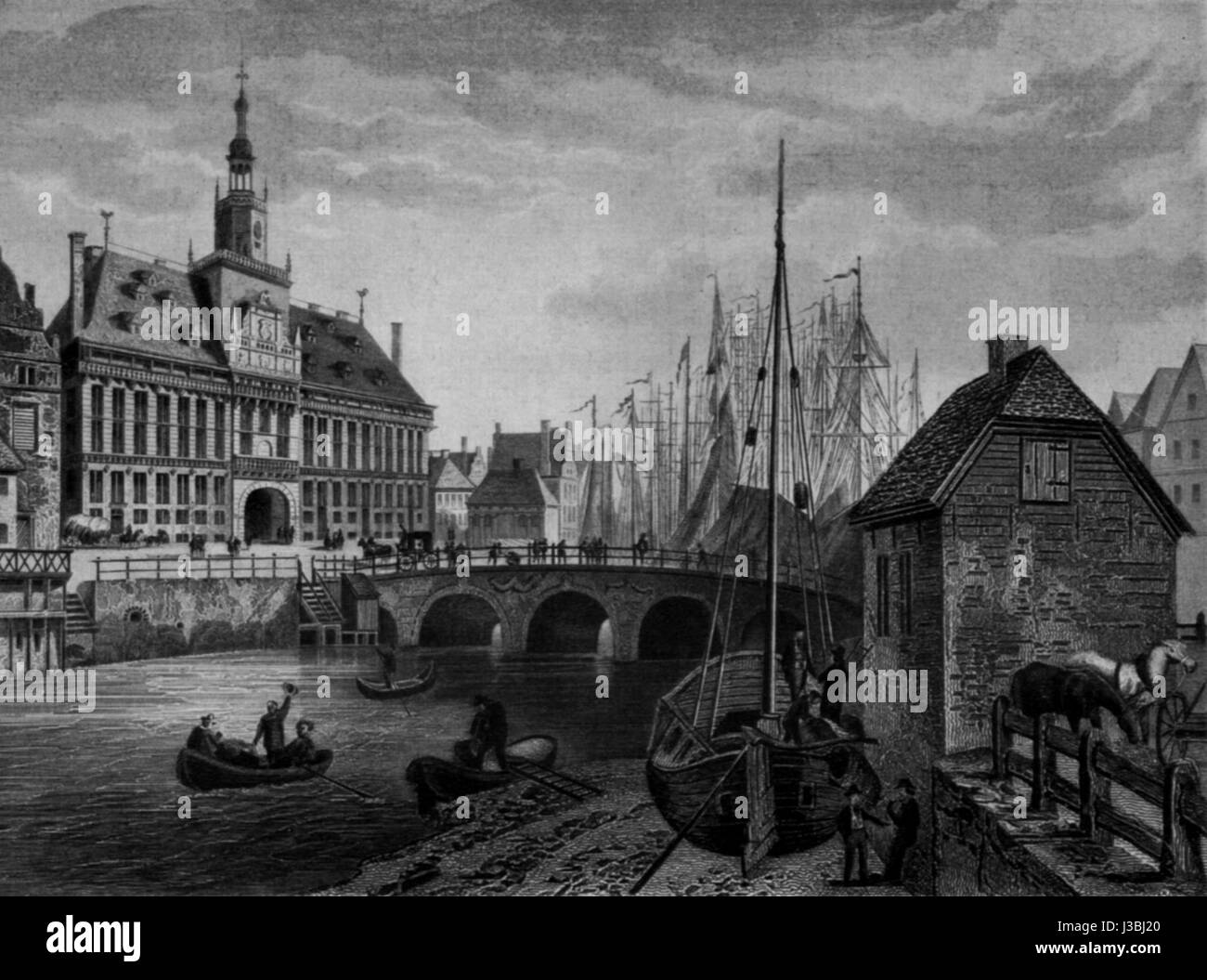 Das Emden Rathaus wurde 1845 in Emden errichtet. Sie ist ein bemerkenswertes Beispiel für die Architektur des 19. Jahrhunderts und spielt eine zentrale Rolle in der lokalen Verwaltung und im bürgerlichen Leben. Stockfoto
