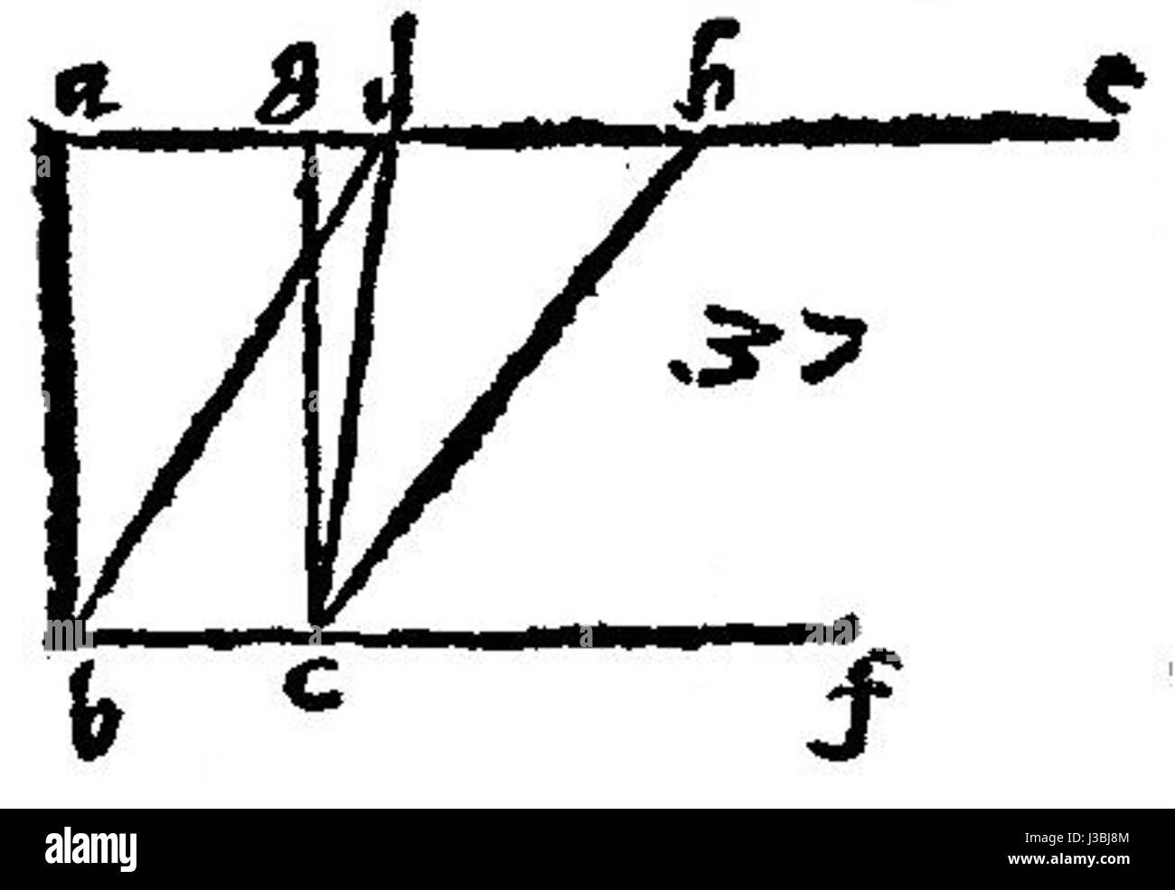 Das Bild zeigt ein geometrisches Diagramm von Euclidâ 33. Proposition aus seinen „Elementen“ und untersucht die Beziehungen geometrischer Formen in der klassischen Mathematik. Stockfoto