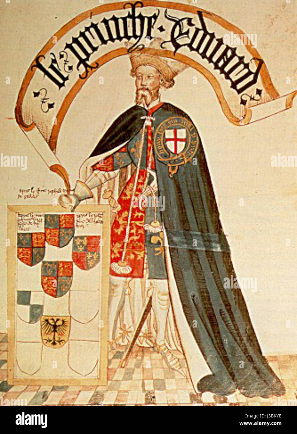 Edward of Woodstock, auch bekannt als Black Prince, war ein bekannter englischer Prinz und Militärführer während des Hundertjährigen Krieges. Er ist bekannt für seine Siege in Schlachten wie der Schlacht von CrÃ und Poitiers. Stockfoto