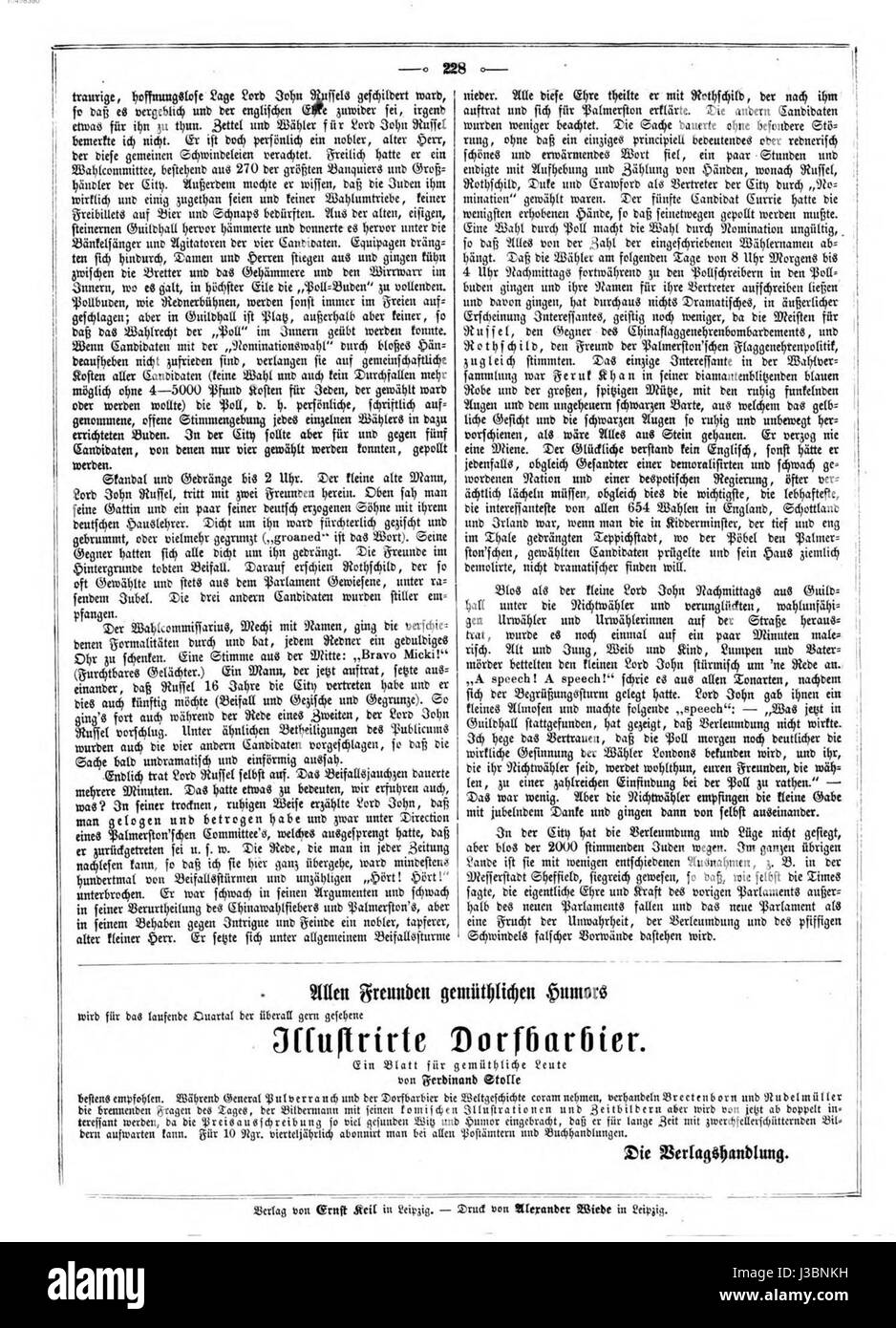 Die Gartenlaube, eine deutsche Wochenzeitschrift, die 1857 erschien, war eine wichtige Publikation für Literatur, Kunst und kulturelle Diskussionen im 19. Jahrhundert. Sie war im deutschsprachigen Raum durch ihre visuellen und schriftlichen Inhalte geprägt. Stockfoto