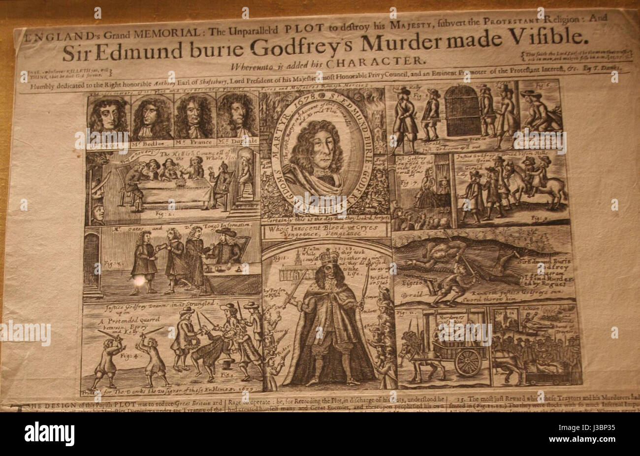 Der Mord an Edmund Berry Godfrey im Jahr 1678 ist einer der geheimnisvollsten Fälle in der britischen Geschichte. Godfrey, ein Friedensrichter, wurde unter verdächtigen Umständen tot aufgefunden, was zu weit verbreiteten Spekulationen und Verschwörungstheorien führte, einschließlich politischer Implikationen während des Plot. Stockfoto