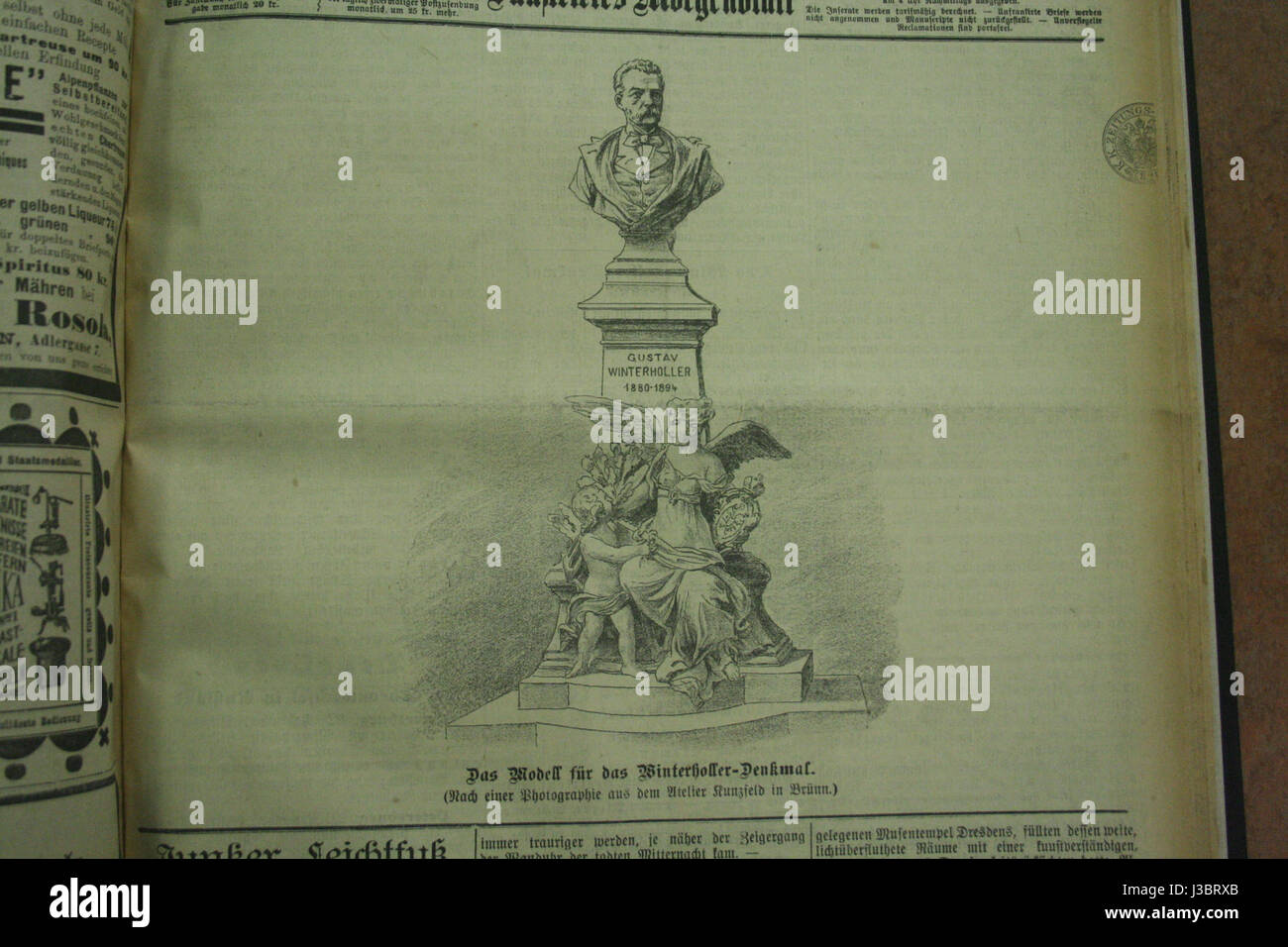 Der Entwurf für das Winterholler Memorial ist eine historische Darstellung, die sich möglicherweise auf ein bedeutendes Individuum oder Ereignis konzentriert. Sie spiegelt die kulturellen und historischen Werte dieser Zeit wider. Stockfoto