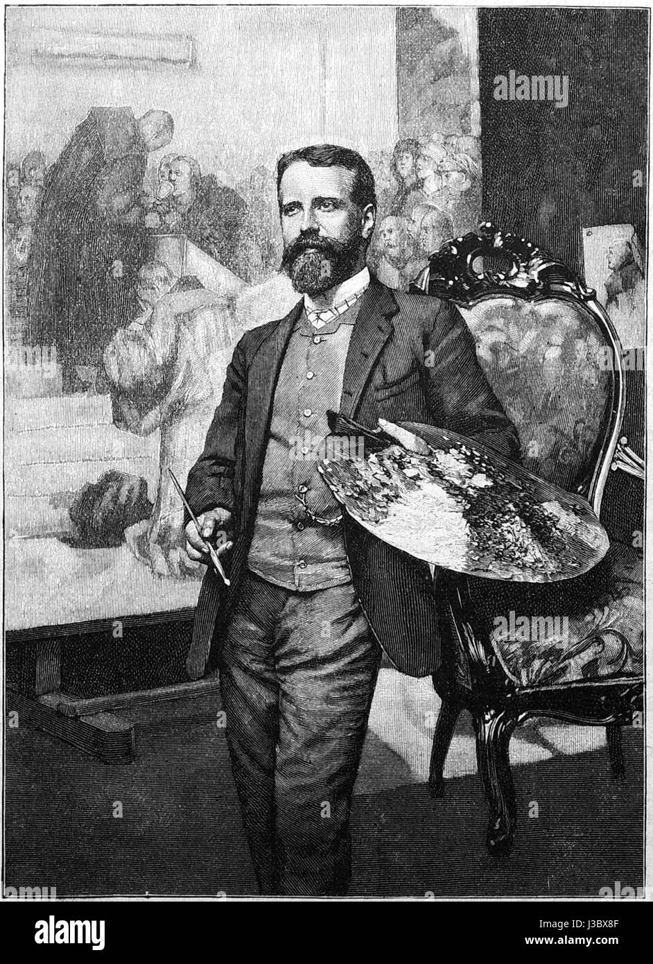 Diese Illustration aus der Ausgabe 1895 der deutschen Zeitschrift „die Gartenlaube“ zeigt ein kulturelles oder historisches Thema. Die Zeitschrift, eine beliebte Publikation aus dem 19. Jahrhundert, enthielt oft Illustrationen, Artikel und Geschichten zu verschiedenen Themen wie Literatur, Kunst und Gesellschaft. Stockfoto