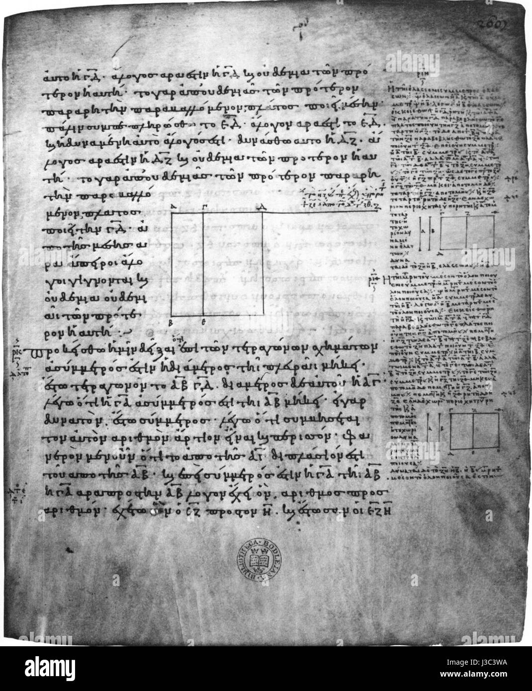 Euclidâ 'Elemente' ist eines der einflussreichsten Werke in der Geschichte der Mathematik. Buch 10 behandelt irrationale Zahlen, und der Anhang erläutert weitere mathematische Konzepte und Beweise. Es bleibt ein grundlegender Text in der Geometrie und Zahlentheorie. Stockfoto