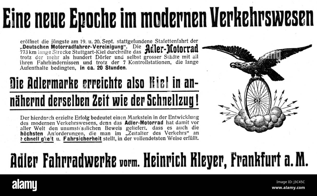 Es handelt sich um eine Ausgabe von „die Woche“ vom 22. Oktober 1904 mit einem artikel über die Adler Bicycle Works. Das Stück beschreibt die Geschichte und die Fortschritte der Marke Adler im frühen 20. Jahrhundert. Stockfoto