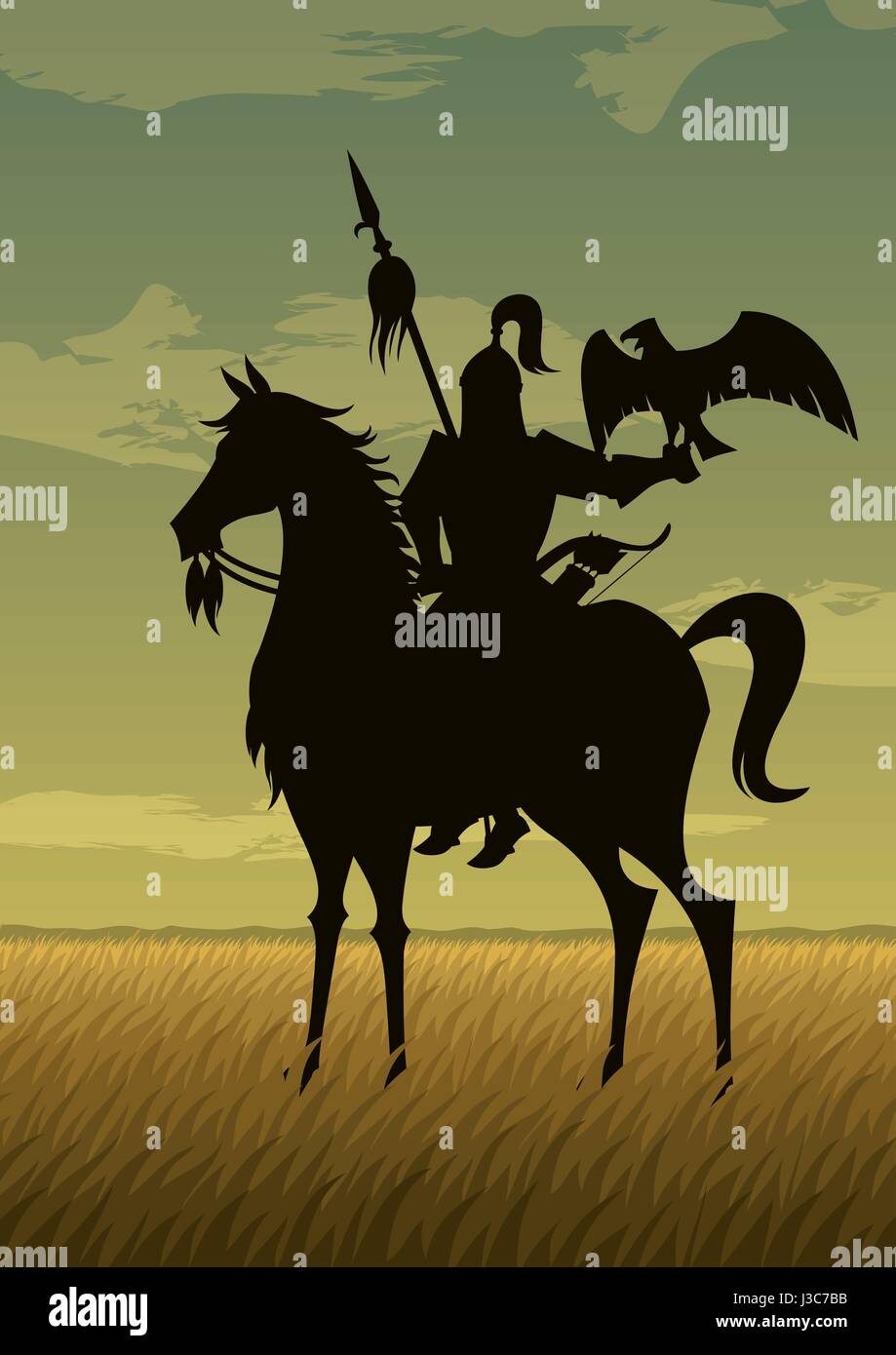 Comic-Illustration des legendären Mongolen Dschingis Khan. Stock Vektor