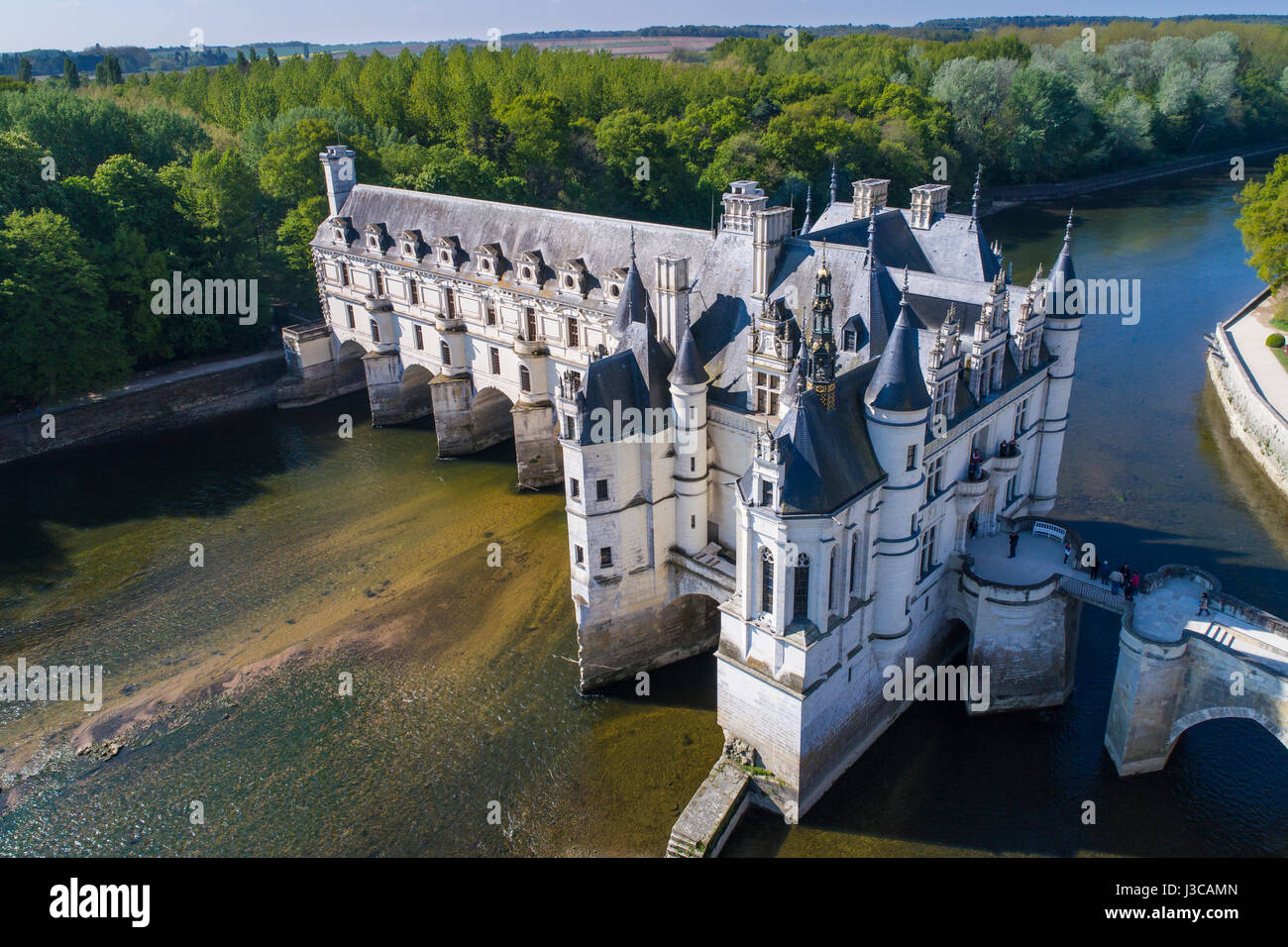 Indre et Loire, Luftbild von Schloss Chenonceau, Loire-Tal, die als Weltkulturerbe von der UNESCO gelistet Stockfoto