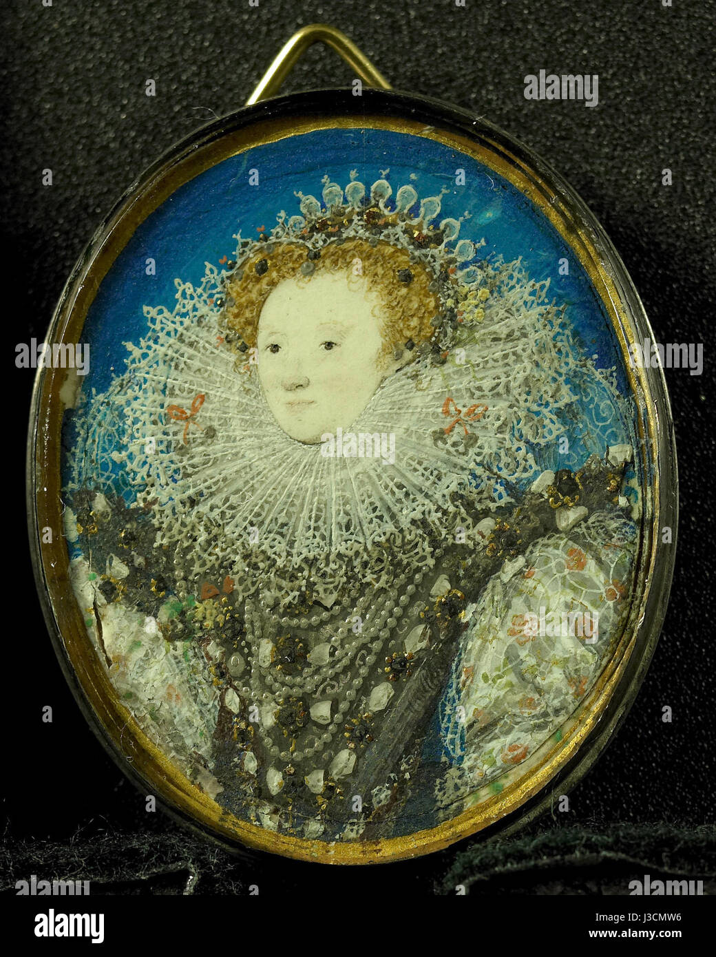 Dieses ikonische Porträt von Königin Elisabeth I., das im 16. Jahrhundert gemalt wurde, fängt die Majestät und Autorität eines der einflussreichsten Monarchen Englands ein. Das Gemälde spiegelt ihre Rolle bei der Gestaltung der englischen Geschichte und Politik wider. Stockfoto