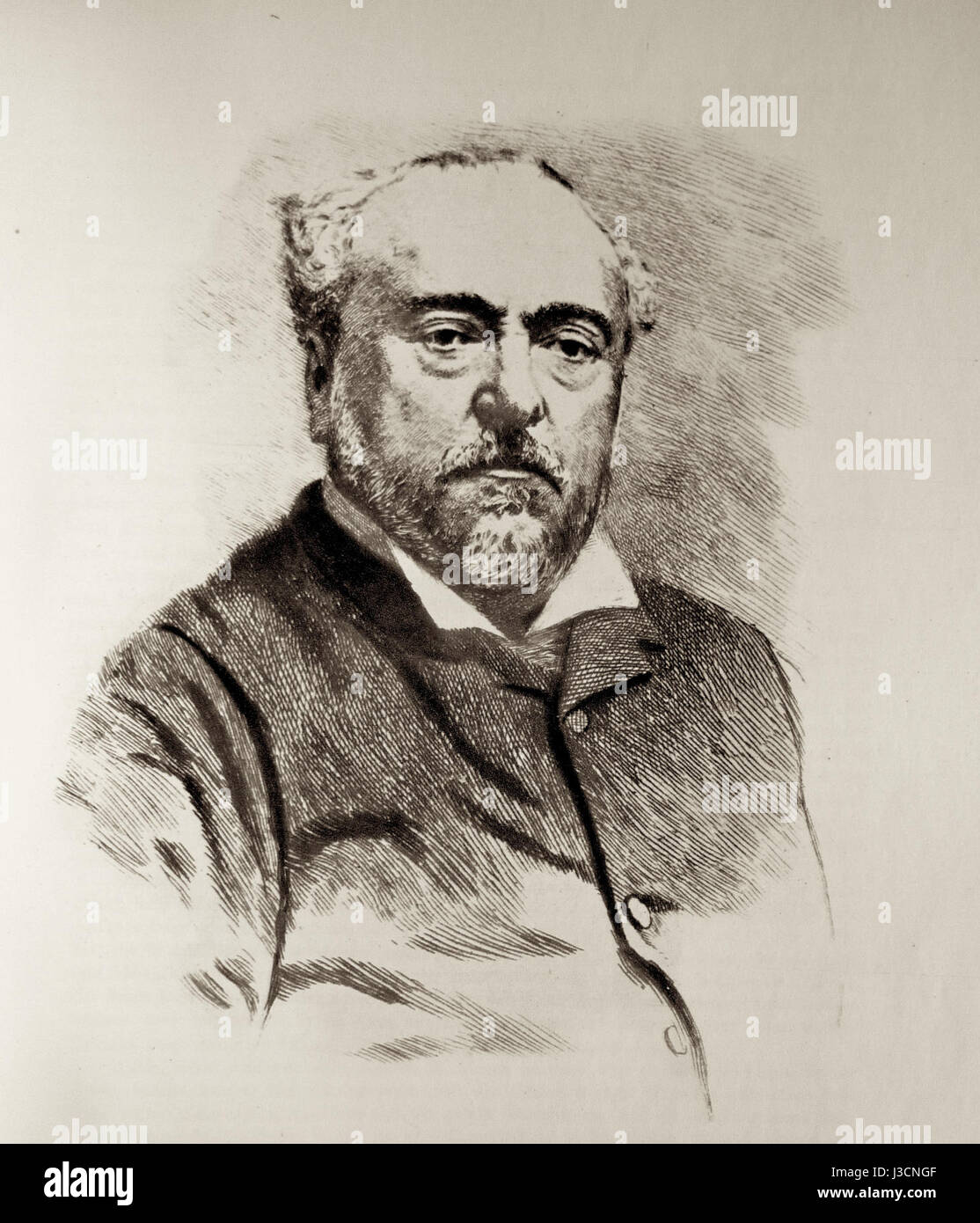 E. Chabrier bezieht sich auf Emmanuel Chabrier, einen französischen Komponisten, der für seine Werke in der Spätromantik bekannt ist und traditionelle und innovative Stile kombiniert. Stockfoto