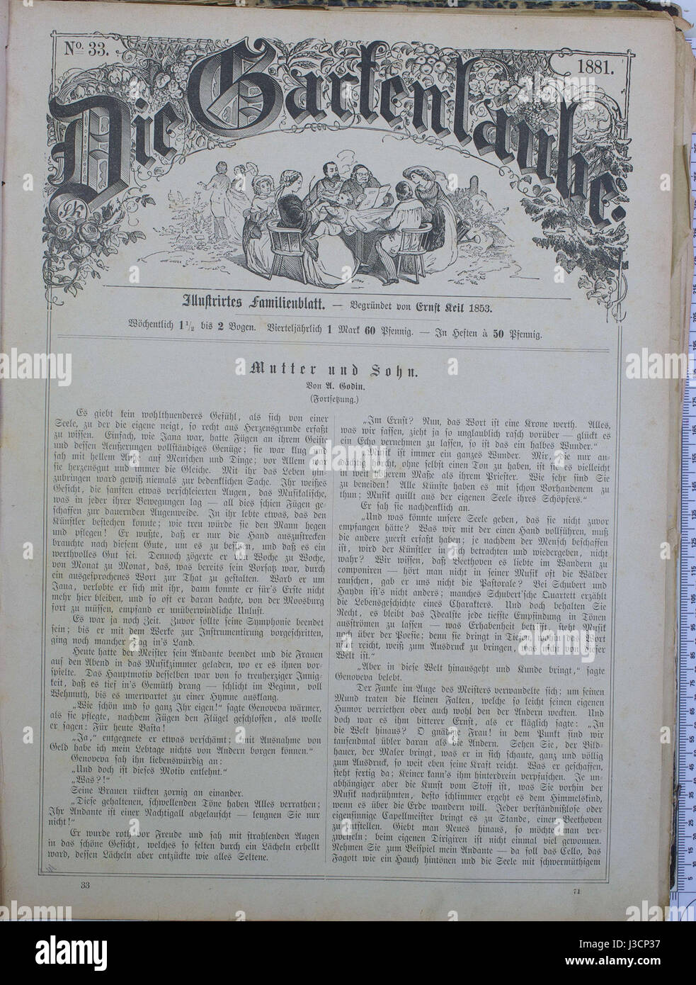 *Die Gartenlaube*, eine beliebte deutsche Illustrationszeitschrift, veröffentlichte 1881 ihre 537. Ausgabe. Das Magazin war bekannt für seine Beiträge zu Kultur, Politik und Unterhaltung im Deutschland des 19. Jahrhunderts. Stockfoto