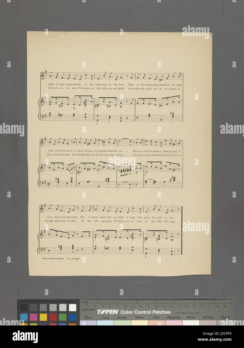 „Down in Sunny Alabama“ ist ein historisches Stück aus der Sammlung der New York Public Library, das die kulturelle Essenz Alabamas mit einem Cover aus Vintage-Musik einfängt. Stockfoto