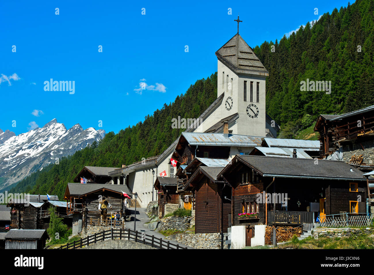 Schweizer Erbe Bergdorf Blatten Lötschental, Walliser Alpen, Wallis, Schweiz Stockfoto