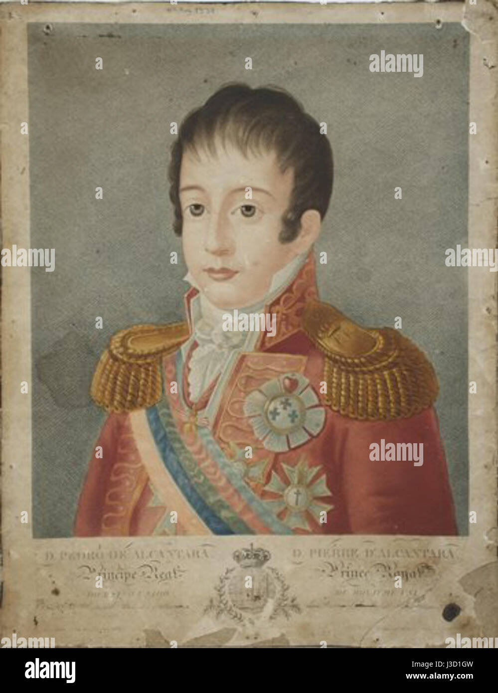 Dom Pedro I. von Brasilien ist als Kind in historischen Porträts dargestellt, die seine frühen Jahre festhalten. Geboren in der portugiesischen Königsfamilie, wurde seine Kindheit von bedeutenden politischen Veränderungen in Europa und Brasilien geprägt, die ihn schließlich zum Kaiser von Brasilien führten. Diese Bilder spiegeln die Jahre des Herrschers wider, der eine Schlüsselrolle bei der Unabhängigkeit von Brazilâ spielte. Stockfoto