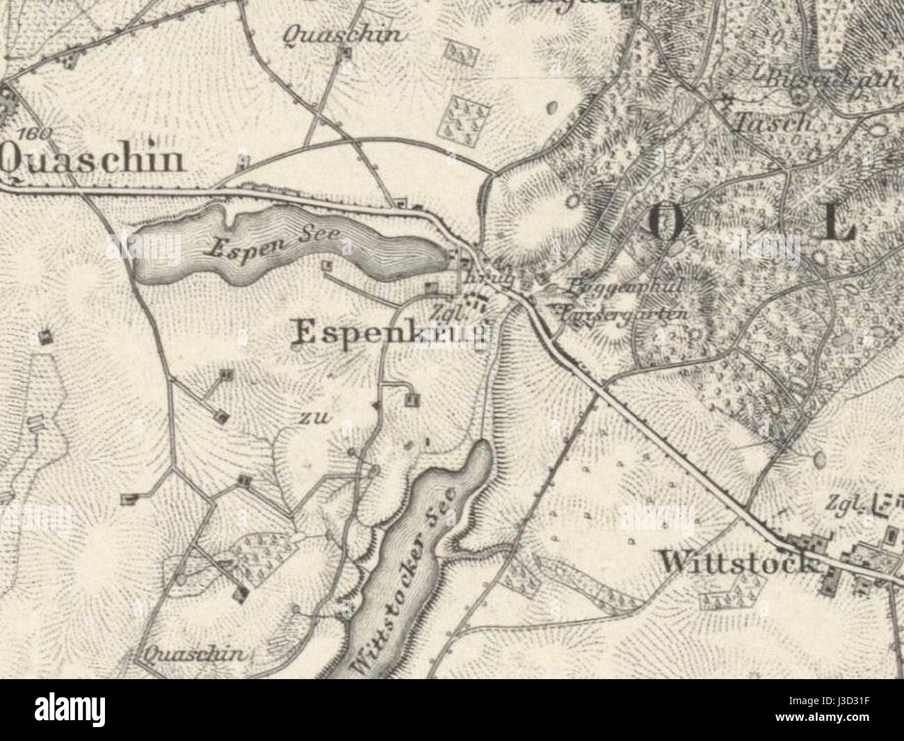 Espenkrug aus dem Jahr 1901 bezieht sich auf einen bestimmten Ort, ein historisches Ereignis oder ein Objekt, das mit Espenkrug während des frühen 20. Jahrhunderts in Zusammenhang steht. Stockfoto