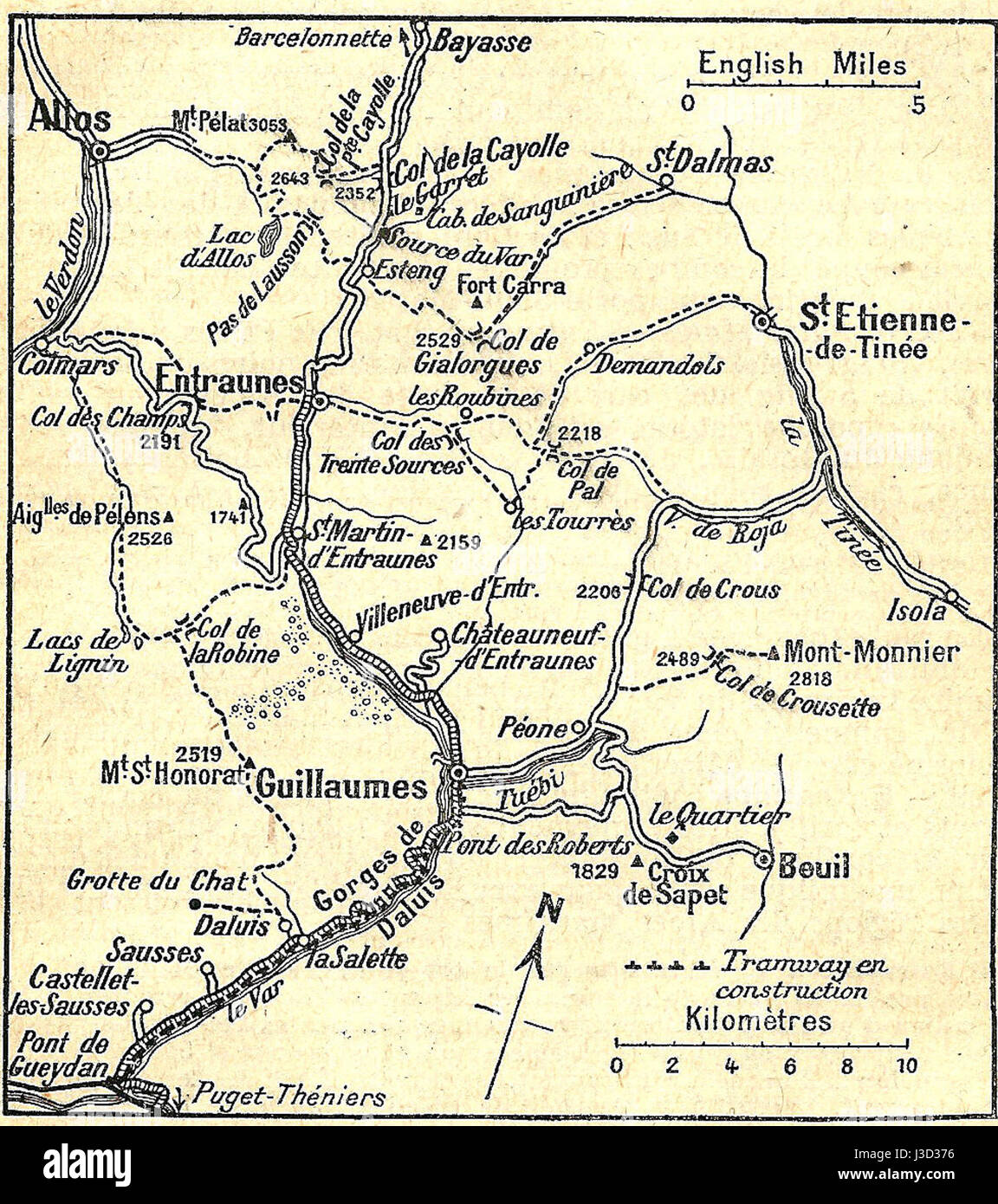 Entraunes 1921 Carte des Umgebung 22 Stockfoto