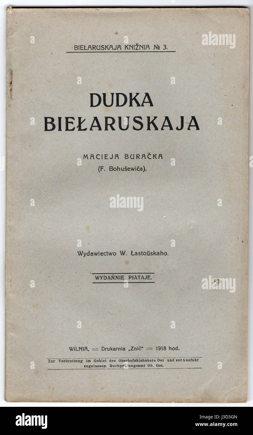 Das Kunstwerk „Dudka belaruskaja“ aus dem Jahr 1918 zeigt ein belarussisches Kulturthema, das sich möglicherweise auf traditionelle Musik oder historische Ereignisse konzentriert, die für Weißrussland während dieser Zeit relevant sind. Stockfoto