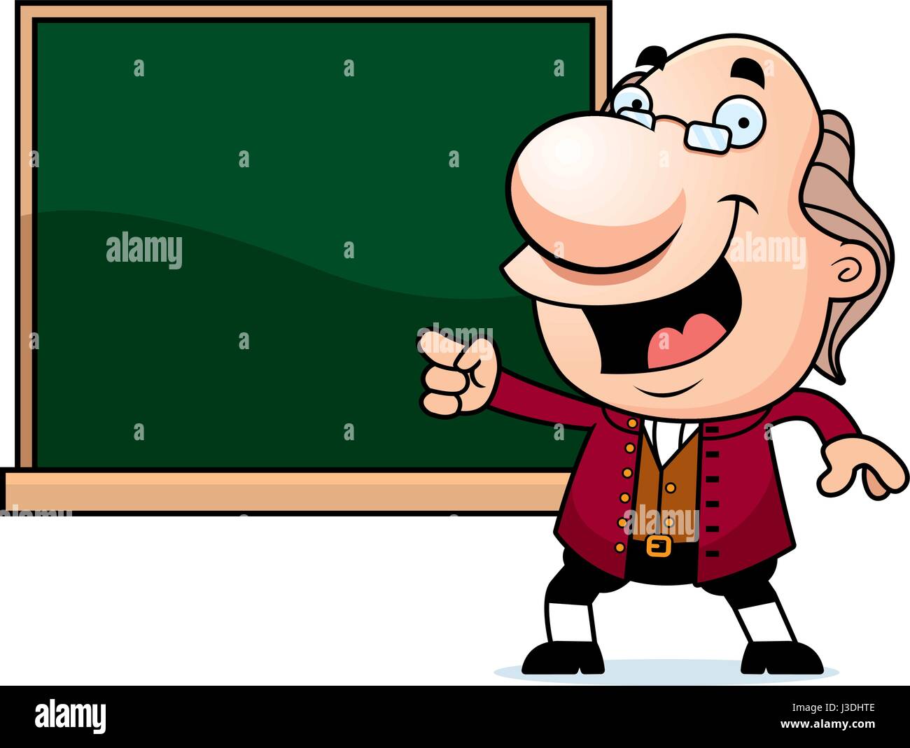 Eine Abbildung eines Zeichentrickfilms Ben Franklin mit einer Tafel. Stock Vektor