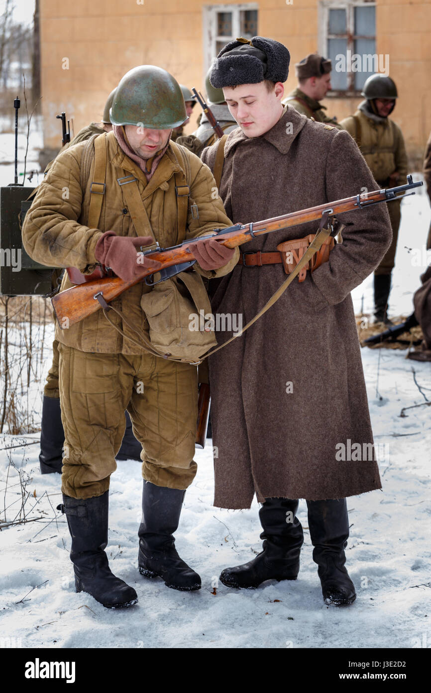 Russische Soldaten vor einer Schlacht. Stockfoto