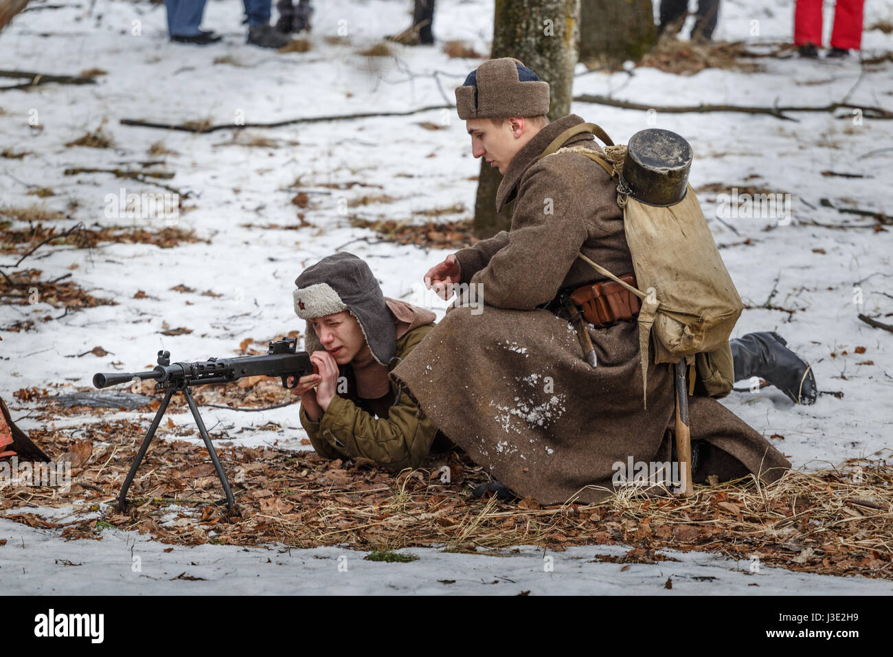 Russische Soldaten vor einer Schlacht. Stockfoto