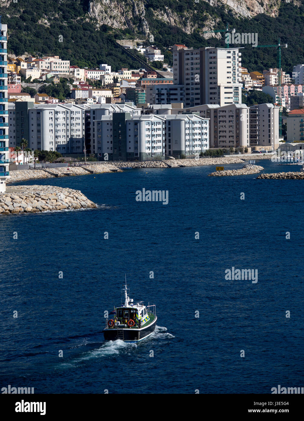 Polizeistreife Boot im Hafen von Gibraltar Stockfoto