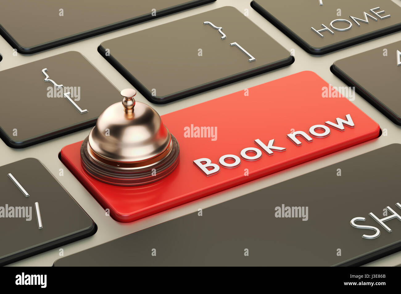 Buch jetzt rote Schaltfläche Tastatur, 3D rendering Stockfoto
