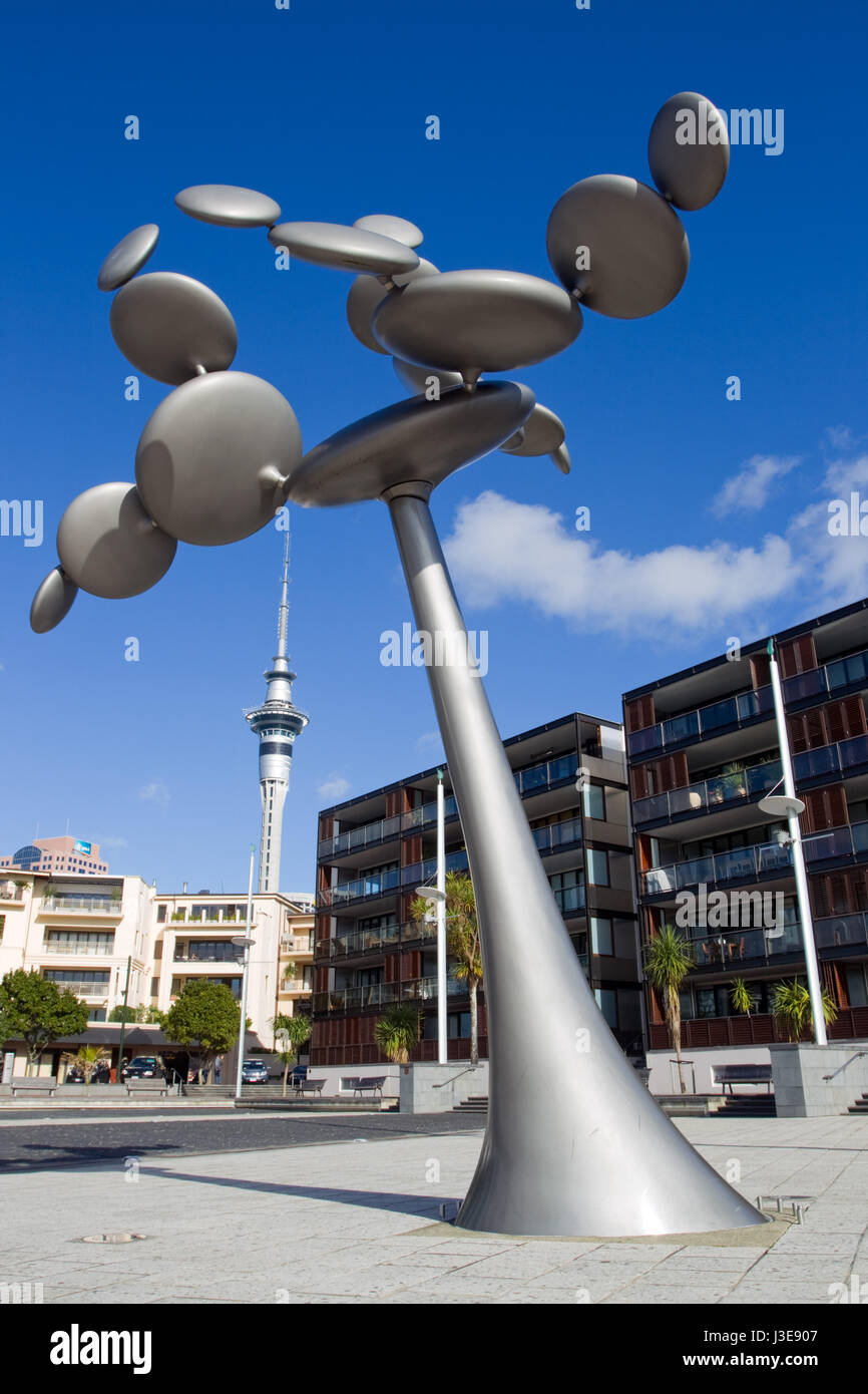Zytoplasma kinetische Kunstwerke von Phil Price, Waitemata Plaza, Customs Street, Viaduct Harbour, Auckland, Neuseeland, Stockfoto