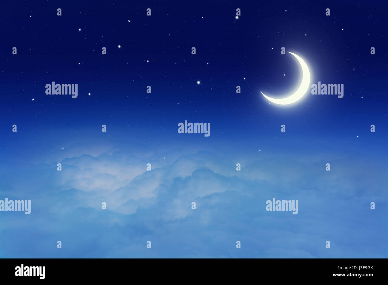 Nachthimmel mit Sternen und Mond Stockfoto